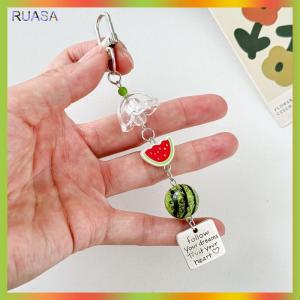 RUASA Cute Fruit Keychain Creative Summer Watermelon Pendant Key Chain Beaded Mobile Phone Anti-lost Lanyard Bag Decorative Keyring