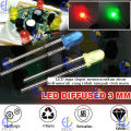 EELIC LED-D3MM isi 5 Pcs Round led diffused 3 mm light emitting diode 2 kawat anoda katoda. 