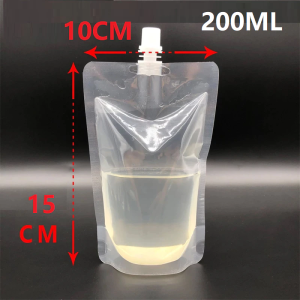 100Pcs Stand Up Liquid Pouch Spout Juice Pouch Drink Milk Coffee Clear Pouch Packaging Bag With Lid