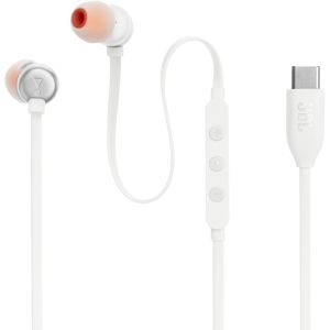 JBL Tune 310c USB-C Wired Earphones with Microphone. Black color. Three-button remote with microphone. Compatible with USB-C devices. JBL Pure Bass sound. Available in multiple colors.