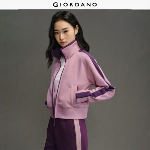 Giordano Women Contrast panel stand collar fleece lined jacket Free Shipping 12375701