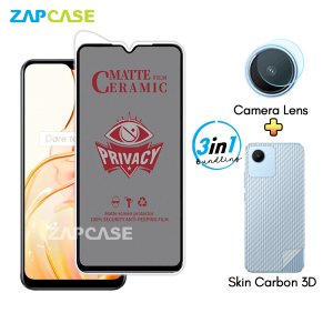 Paket 3in1 Anti Gores Layar Privasi Realme C30 C30s Free Tempered Glass Camera dan Skin Carbon