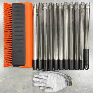 LUJIN 4/5/6/7/8/9/10/11 sections Telescopic Snow Brush 149cm-401cm Stainless Steel Roof Snow Remover Broom Scraper 2 in 1 Long Handle Snow Sweeper Roof RV Solar Panel