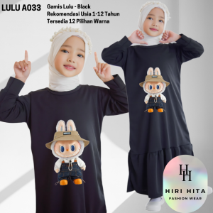 Hirihita Lulu A033 Baju Gamis Lulu Anak Perempuan Sablon Labu Labu The Monsters 12 Warna 1-12 Tahun