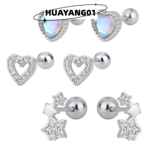 HUAYANG01 [HOT FASHION] 1pair Studs Earrings Ear Stud Stainless Steel Helix Earrings Women Girl Sliver Plated Star Heart Ear Jewelry