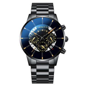 GENEVA Fashion Mens Watches Original Casual Sports Watches Men Business Waterproof Man Clock Automatic Date Quartz Stainless Steel Strap Men Wristwatches