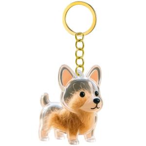 Thu nhỏ con chó figurine Keychain với builts trong lông thú cưng Collector rõ ràng mèo lông thú lưu trữ hộp Keyring kỷ niệm