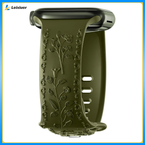 Floral Printed Engraved Soft Rubber Strap for Apple Watch Ultra / Series 11 10 9 8 7 6 SE Bands All Sizes 38-49mm for Women