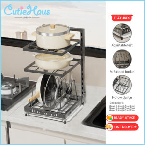 CUTIEHAUS 2/3/4 Layer Adjustable Pot And Pan Rack Organizer Rak Bawah Sinki Stainless Steel Kitchen Storage Shelf - Fulfilled by Cutiehaus