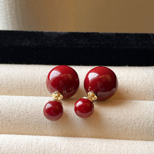 C.three Exquisite Unique Fashionable Temperament Double-Sided Large Small Pearl Earrings Red New Year Earrings