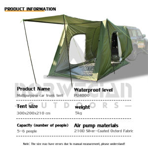 Multipurpose Car Trunk Extension Tent PU4000 Waterproof 210D Silver Coated Oxford SUV Rear Awning 5-6 Person Self Driving Camping Shelter With Sun Canopy For Fishing Beach Travel