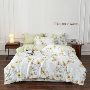 Bộ chăn ga gối cao cấp 100%Tencel 60s Họa tiết Hoa hướng dương 2022 Summer siêu mềm mát mịn