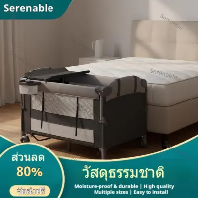 Serenable Portable Foldable Co-Sleeper Bassinet Multi-Functional Bedside Bassinet With Wheels Infant Crib Adjustable Height for Newborns Infants Toddlers Travel Bedroom Visiting Relatives Living Room