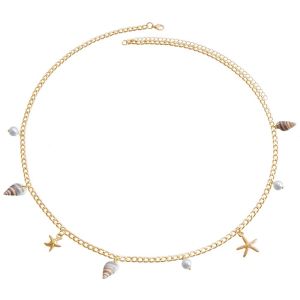 LYMEDIA Imitation Pearl Waist Chain Sea Star Bohemian Body Chain Fashion Starfish Shell Pendant Shell Waist Link for Women
