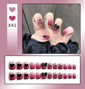 READY STOCK 24Pcs/Box Fashion Fake Nails Bow Tie Love Butterfly Nail Art Finished Nail Patch Wearable Nails 美甲穿戴甲裸色法式假指甲片美甲贴成品24甲片贴蝴蝶爱心渐变色