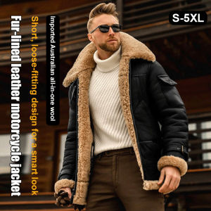 Faux Leather Midlength Men's Coat & Autumn Winter Fur All-in-One Jacket