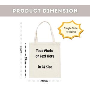 【Mach Photo】Personalised Canvas Tote Bag Custom Printed Name Photo or Logo Design Shopping Totebag Work School Gift Vertical Horizontal Reusable Bag