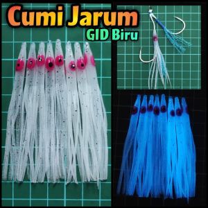 5Pcs Umpan Pancing Cumi Karet Jarum Biru Pink Octopus Skirt Karet Fosfor Assist Hook