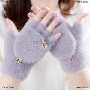 [COD] Home Base Winter Women Half-finger Flip-top Gloves Student Cute Girl Cartoon Warm Comfortable Soft Stylish Thick Knitting Mittens