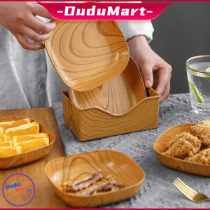 DuduMart Plate Set with Base Kitchenware Plastic wooden design Square Snack Tableware Kitchen