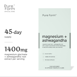 Pure Form Magnesium + Ashwagandha | 1400mg of Magnesium Glycinate and Ashwagandha Root Extract | Adaptogen to Aid Stress Sleep and Anxiety | Mind and Muscle Relaxant