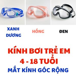 Kính bơi trẻ em không gọng + kèm nút bịt tai góc siêu rộng 230º có viền cao su 1.5cm ngăn nước vào mắt