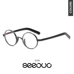 Seeouo Frame Kacamata Plano Lensa Style Bulat Titanium Light Frame Comfortable Premium Model Pria Wanita Fashionable Bisa Minus Antiradiasi Blueray Photocromic 101