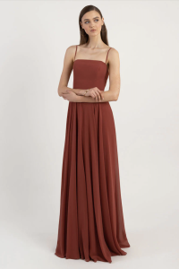 Soltera Flat Spagetti Strap Evening Gown Red Pink