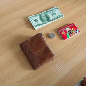 AE Crazy Horse Leather Mens Wallet RFID Anti-theft Cowhide Short Mens Wallet with Double Zipper Coin Purse