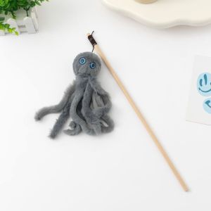 CANICECA Cute Octopus Cat Teasing Wands Plushie Animals Funny Catcher Pet Cat Teaser Long Handle Interactive Stick Indoor Play