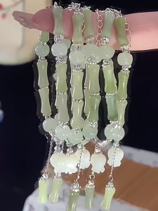 Resin Bamboo Wristband Simulated Bamboo Bracelet Adjustable Length Wrist Chain Delicate Beaded Bracelet Resin Material