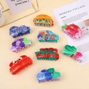 SEETE Grape Flower Hair Claw Acrylic Tomato Simulated Food  Shark Clip Fashion Hamburg Fruit Hair Clip Girls