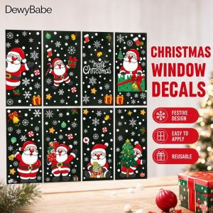 Christmas Window Stickers Removable Vinyl Static Cling Snowflake Santa Claus Glass Decals Home Party Decor