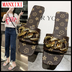 MANXIXI Phụ Nữ Thời Trang Đẹp INS Phong Cách Dây Chuyền Vàng Dép Đi Trong Nhà (Kích Thước 35-42)