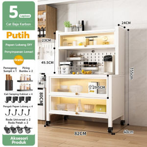 Rak Dapur dengan Pintu Rak Penyimpanan Microwave Lemari Piring Rak Multi-Lapisan Minimalis Rak Dapur Serbaguna