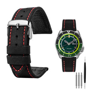 For Seiko Casio Men Premium Nylon Watch Band Black orange/red/blue line Army green 20mm22mm 24 Genuine leather Breathable strap2026