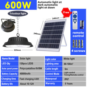 Lampu Solar Light Outdoor Lighting 1000W High Bay Light Auto Charging and Switching Spotlight Solar Lamp 3 Colors Light