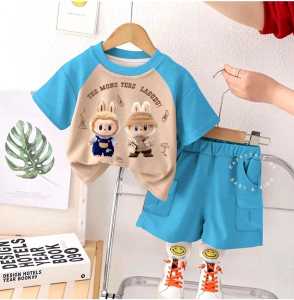 Setelan Anak Baju Anak Motif Labubu Kombi Usia 1-5 Tahun Pakaian Anak Laki Laki Perempuan Celana Kargo Pendek Fashion Anak Kekinian Viral