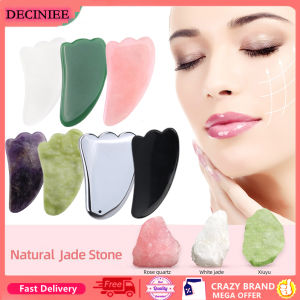 DECINIEE 1 Pcs 4 Colors Natural Jade Guasha Stone Board Massage Rose Quartz Guasha Plate Jade Face Massager Scrapers Tools For Face Neck Back Body