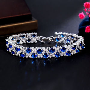 SEQUITO Fashion Women Expensive Jewelry Silver Plated Full Pave Yellow White Red Green Round AAA Cubic Zirconia Adjustable Banquet Party Bracelet Bangle B171