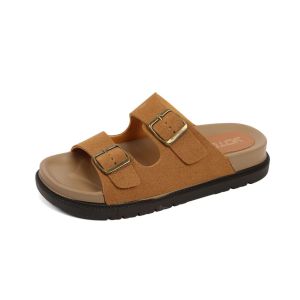 YOTO Sandals For Women Casual PU Leather With Two Adjustable Straps Comfortable Slip On Flat Slippers.