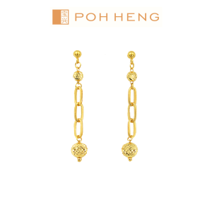 Poh Heng Jewellery 22K Geometric Bead with Chain Earrings in Yellow Gold [Price By Weight]