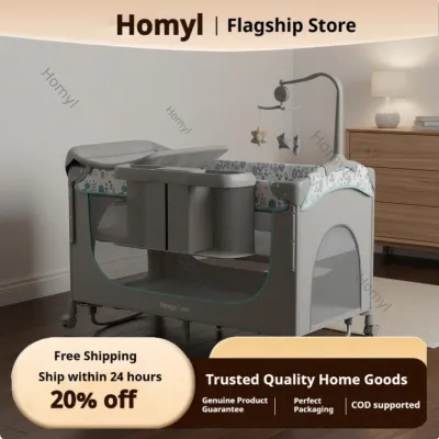Homyl With Changing Table Folding Travel Cot Installation-without Portable Baby Crib Adjustable Height Bedside Sleeper Bassinet for Newborns Infants Toddlers Bedroom