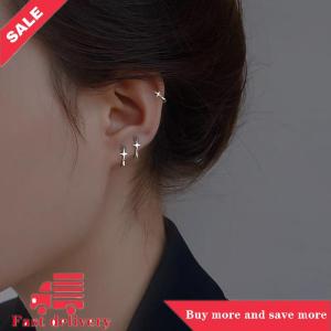 [COD] Four-pointed Star Cross Small Hoop Earrings For Men Women Hip Hop Retro Black Silver-color Street Gothic Ear Jewelry