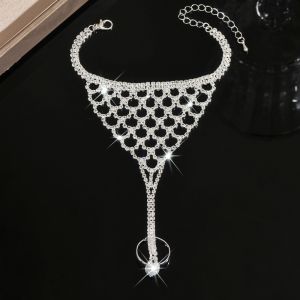 LUMINELLEB Multi Layer Tassel Ethnic Dance Accessory Rhinestone Adjustable Hollow Geometric Pendant Court-Style Retro Golden Finger Bracelet Stage Performance
