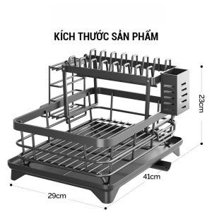 Kệ Để Chén Bát Đĩa Khung Thép Carbon Kệ Để Đồ Nhà Bếp 2 Tầng Có Khay Hứng Nước Kệ Để Chén Bát Đĩa Thép Carbon Kệ Để Đồ Nhà BếP 2 Tầng