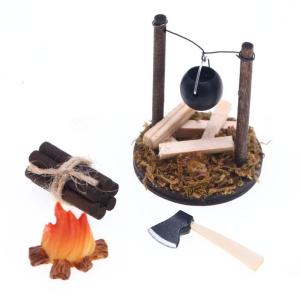 1:12 Scale Kitchenware Hanging Cauldron Pretend Play Kid Cookware Cauldron Realistic Firewood Model for Dollhouses