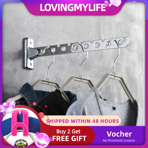 LovingMyLife Multi-function Clothes folding machine Rod Stainless Steel Folding Wall Mount Hanger Retractable Clothes Drying Rack Folding Clothes Rail Magic Wardrobe Drying For Bathroom Movable Pole Hotel Home Storage Cloth Holder 6/8/10 hole Rotating