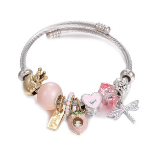 DIY Stainless steel titanium bracelet Gold eight-pointed star pink heart crown and pony beaded bracelet jewelry wholesale