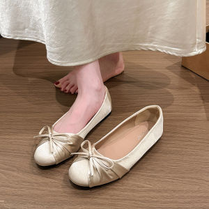 Free Shipping Solid-Color Bow-Knot Pleated Shallow-Toe Flats 2026 Autumn Collection Gentle And Stylish New Fashion Flats